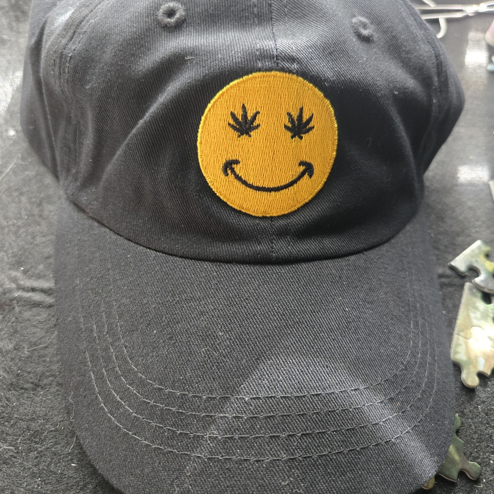 Black Baseball Cap with Yellow Smiley Emblem